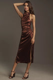 Halter Stretch Satin Midi Dress