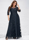 Plus Size A-line Scoop Illusion Floor-Length Tulle Lace Mother of the Bride Dress With Sequins