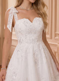 Sweetheart Bow Tie Straps Sequin Floral Embroidered Tulle A-Line Mini Dress