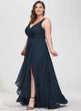 A-line V-Neck Floor-Length Chiffon Bridesmaid Dress With Ruffle