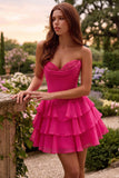 Strapless Sweetheart Lace Corset Homecoming Dress with Tiered Ruffle