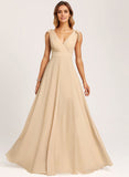 A-line V-Neck Floor-Length Chiffon Bridesmaid Dress With Bow