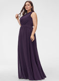 Plus Size A-line One Shoulder Floor-Length Chiffon Bridesmaid Dress With Ruffle