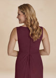2-Piece V-Neck Cascade Ruffle Chiffon Mother of the Bride Dress with 3/4 Sleeve Jacket