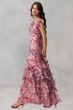 Floral Chiffon V-Neck Maxi Prom Dress