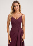 A-line V-Neck Floor-Length Chiffon Bridesmaid Dress With Ruffle