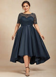 A-line Scoop Illusion Asymmetrical Satin Lace Mother of the Bride Dress