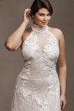 Halter Fit & Flare Beaded Lace Wedding Gown
