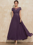 A-line Scoop Illusion Ankle-Length Lace Chiffon Mother of the Bride Dress With Sequins