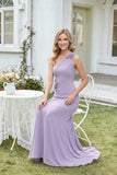 One Shoulder Chiffon Bridesmaid Dress with 3D Floral