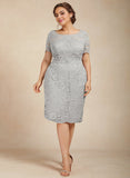 Plus Size Sheath/Column Scoop Knee-Length Chiffon Lace Mother of the Bride Dress With Beading