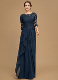 A-line Scoop Floor-Length Lace Chiffon Mother of the Bride Dress With Cascading Ruffles Sequins