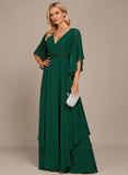 A-line V-Neck Floor-Length Chiffon Mother of the Bride Dress With Sequins Appliques Lace Beading