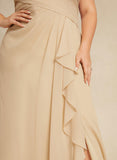 A-line V-Neck Floor-Length Lace Chiffon Mother of the Bride Dress With Cascading Ruffles