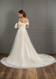 Ball-Gown/Princess Off the Shoulder Court Train Tulle Lace Wedding Dress With Ruffle