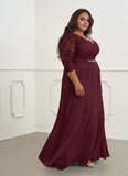 A-Line V-Neck Lace Chiffon Mother of the Bride Dress