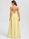 A-line Sweetheart Floor-Length Matte Satin Prom Dresses With Pleated