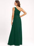 A-line Asymmetrical One Shoulder Floor-Length Chiffon Bridesmaid Dress With Ruffle