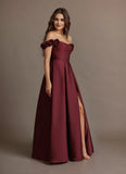 Off Shoulder Satin Strapless Cowl Neck Maxi Prom Gown