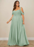 Pleated Off Shoulder Chiffon A-Line Bridesmaid Dress