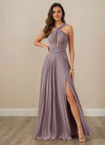 Pleated Halter Chiffon A-Line Bridesmaid Dress