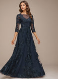 A-line Scoop Illusion Floor-Length Tulle Lace Mother of the Bride Dress With Sequins