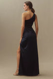 Sheath/Column One-Shoulder Satin Maxi Prom/Bridesmaid Dress