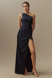 Sheath/Column One-Shoulder Satin Maxi Prom/Bridesmaid Dress