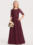 A-line Scoop Floor-Length Chiffon Lace Junior Bridesmaid Dress