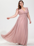 A-line V-Neck Floor-Length Chiffon Bridesmaid Dress With Ruffle