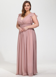 A-line V-Neck Floor-Length Chiffon Bridesmaid Dress With Ruffle