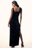 Sleeveless Square-Neck Sequin Side-Slit Maxi Prom Dress