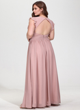 Plus Size A-line V-Neck Floor-Length Chiffon Bridesmaid Dress With Ruffle