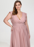 Plus Size A-line V-Neck Floor-Length Chiffon Bridesmaid Dress With Ruffle