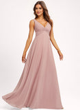 A-line V-Neck Floor-Length Chiffon Bridesmaid Dress