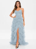 Ball-Gown/Princess V-Neck Sweep Train Tulle Prom Dresses