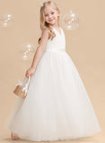 Ball-Gown/Princess V-Neck Floor-Length Tulle/Satin Flower Girl Dress With Bow