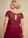 A-line V-Neck Floor-Length Chiffon Lace Mother of the Bride Dress With Pleated Rhinestone