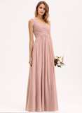 A-line V-Neck Floor-Length Chiffon Bridesmaid Dress With Pleated