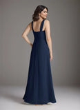 A-Line Square Neckline Pleated Chiffon Mother of the Bride Dress