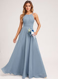 A-line Halter Floor-Length Chiffon Bridesmaid Dress