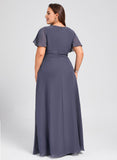 Plus Size A-line Scoop Floor-Length Chiffon Mother of the Bride Dress With Pleated Beading