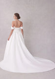 Sweetheart Corset Off-the-Shoulder Sleeves Satin Beading Wedding Gown