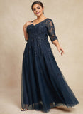 A-line V-Neck Floor-Length Tulle Lace Mother of the Bride Dress With Sequins