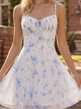 Spaghetti Strap Sweetheart Corset Floral Chiffon A-Line Mini Dress
