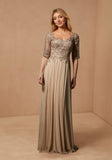Stretch Mesh Special Occasion Dress with Beaded Metallic Lace Appliqués