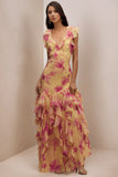 Floral Chiffon V-Neck Maxi Prom Dress
