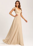 A-line V-Neck Floor-Length Chiffon Bridesmaid Dress With Bow