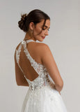 A-Line Halter Sequins Tulle Lace Wedding Dress