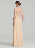 A-line V-Neck Floor-Length Lace Chiffon Mother of the Bride Dress With Cascading Ruffles